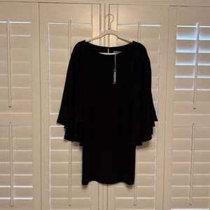 LBD with crepe shoulders